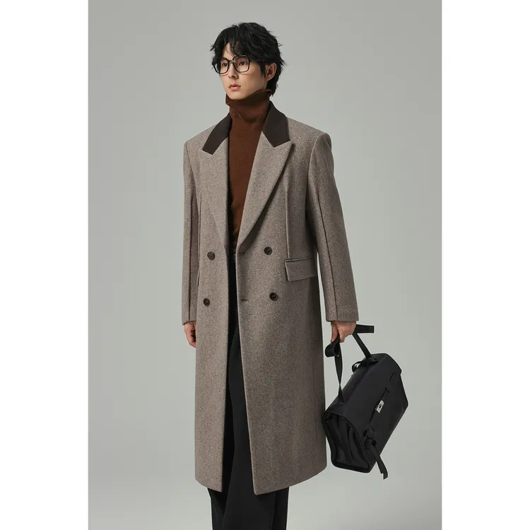 【撞色总裁风】秋冬男士长款毛呢大衣夹棉加厚百搭宽松休闲外套潮72