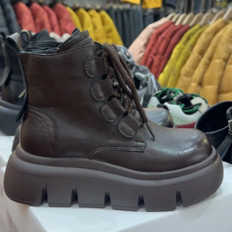 牛姐服饰2025春秋冬高绑厚底麓皮鞋头层牛皮鞋马丁靴