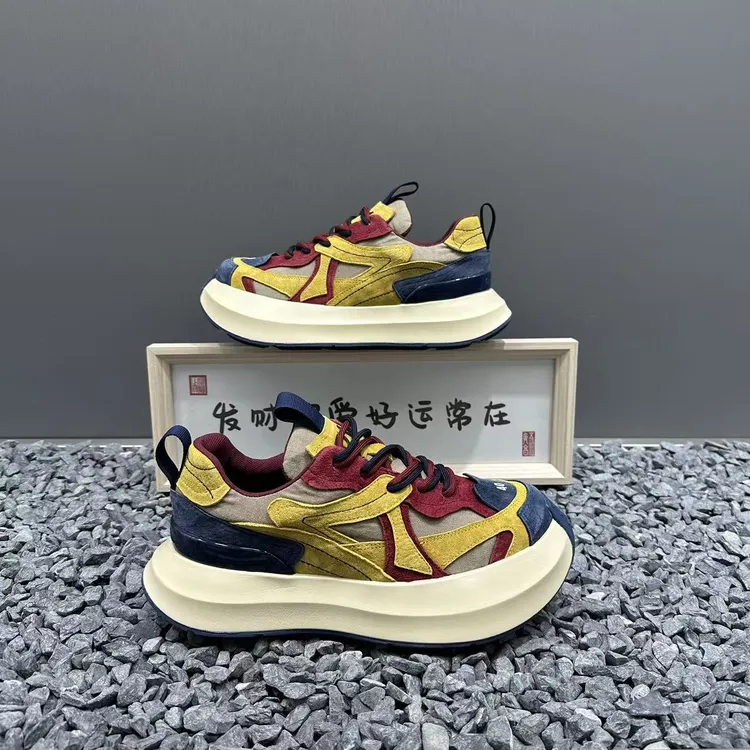 情侣男女同款厚底增高老爹鞋纯皮拼接百搭时尚潮流舒适运动休闲鞋