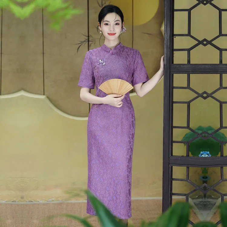 夏季蕾丝显瘦新中式国风女装旗袍高级感轻奢宴会款优雅连衣裙礼服