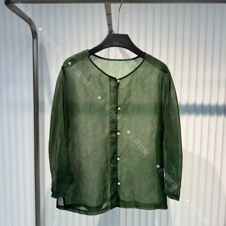 【倾云】草木春山丨时尚长袖真丝设计师圆领休闲防晒百搭W426