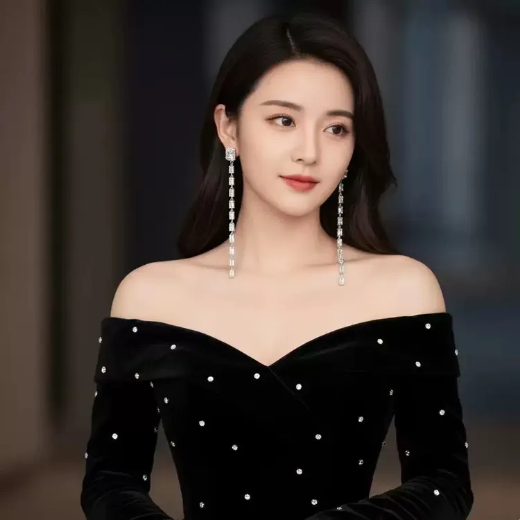 铜合金合成锆石耳饰 赵露思许妍同款锆石流苏耳环时尚个性百搭耳