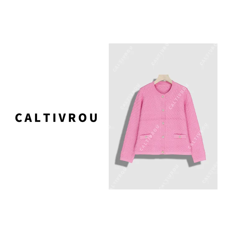 【媛媛】时髦圆领金扣宽松时尚针织衫-Y20204