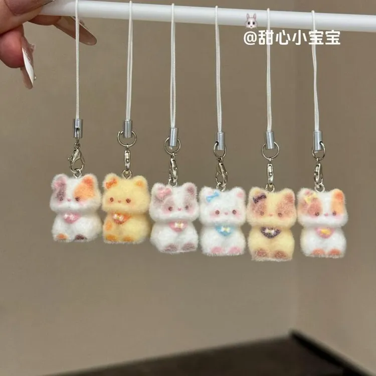 植绒小猫咪挂件毛绒公仔包包挂饰钥匙扣手机挂绳可爱卡通玩偶礼物