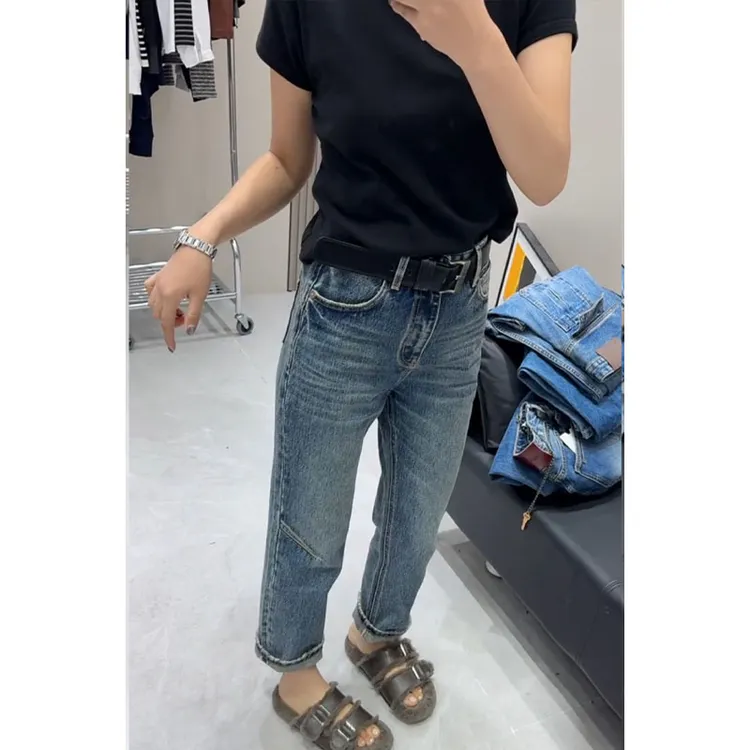 秋季新款高腰遮肉显瘦直筒牛仔裤女2025大码小个子设计感法棍裤子