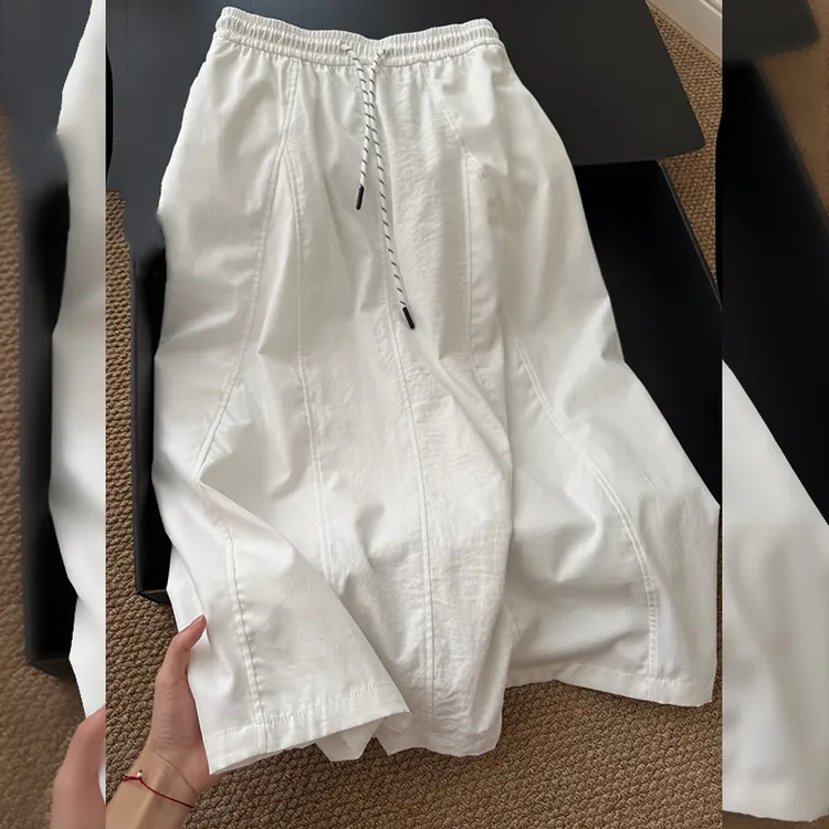 南瓜山本裙女夏季薄款2025新款高腰垂感小个子a字伞裙冰丝工装裙