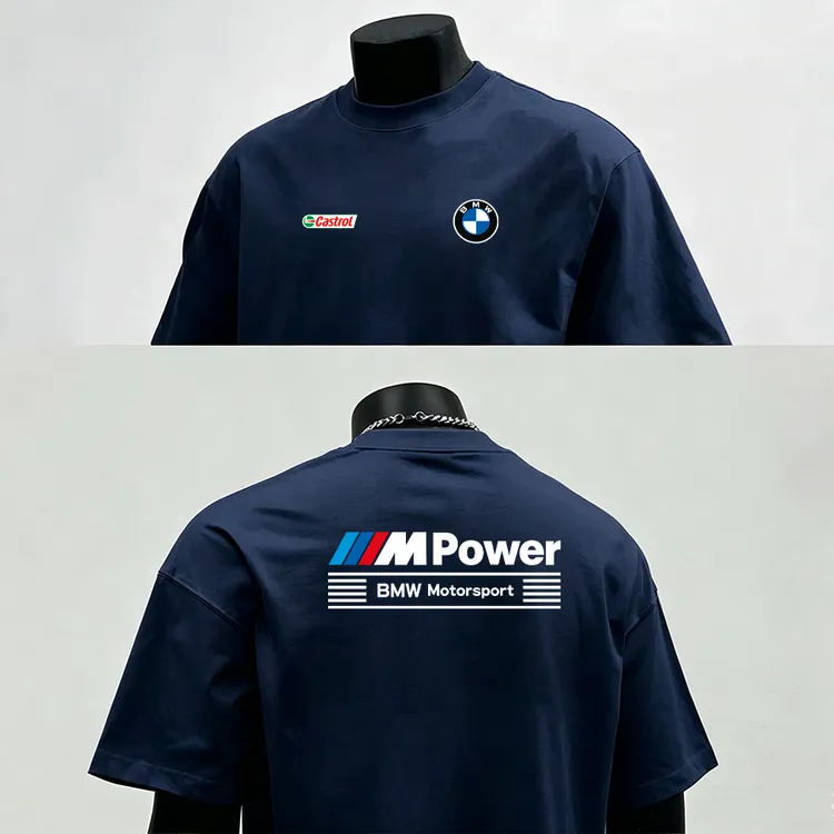 赛车风短袖T恤男重磅纯棉BMW宝马MPOWER性能街车半袖宽松休闲上衣
