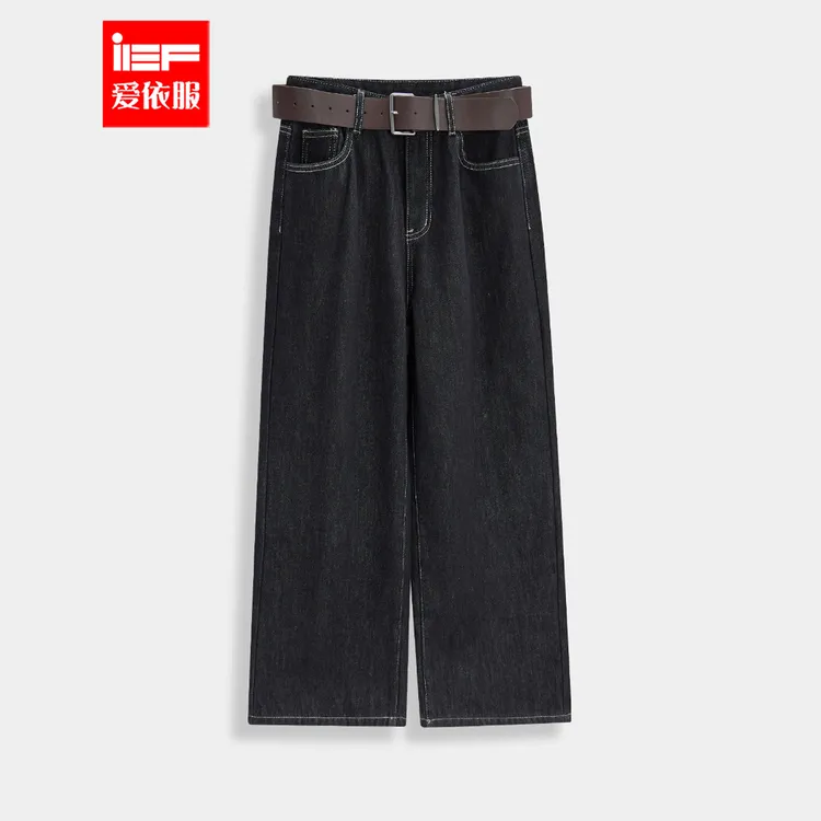 IEF/爱依服2025新款冬季加绒加厚牛仔阔腿裤