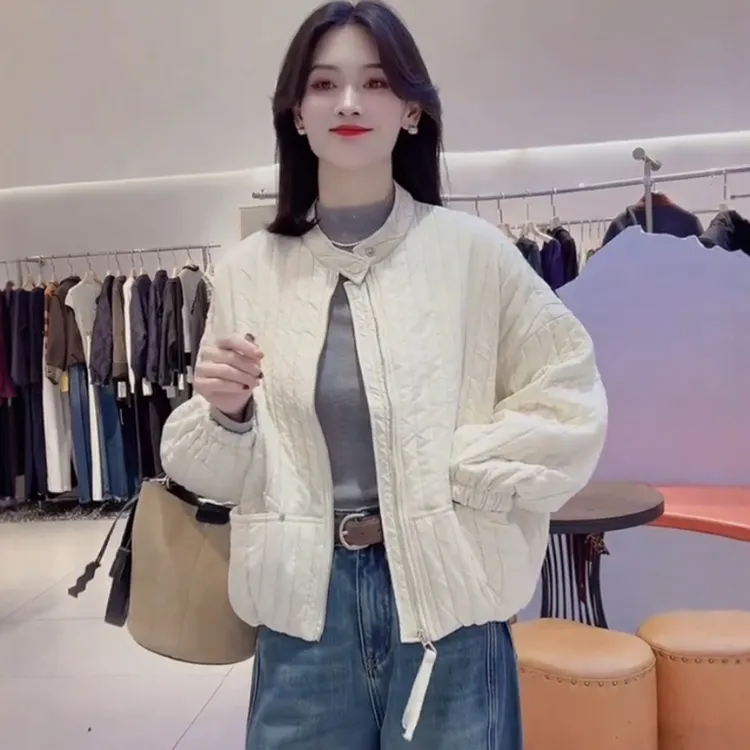韩系高级感立领轻薄夹棉短外套女装2025秋冬新款时尚洋气棉服上衣