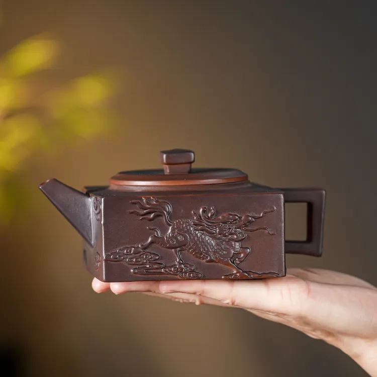 紫陶茶壶四方壶原矿紫砂壶大容量麒麟泡茶壶陶瓷功夫茶具家用单壶