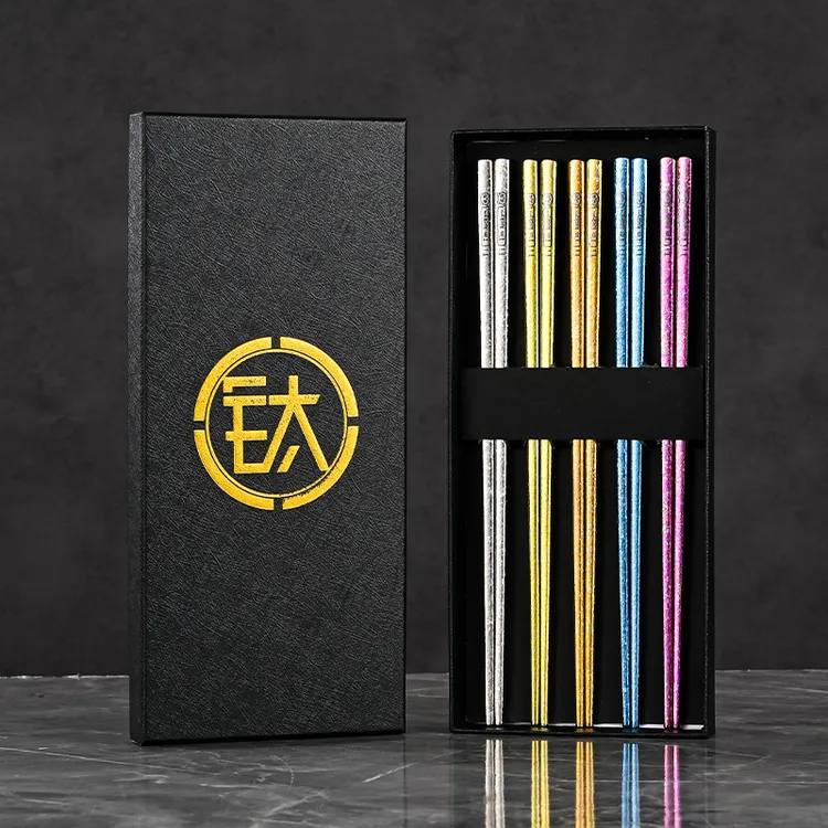 钛筷子结晶纯钛筷子高档礼品礼盒装筷家用长筷子耐高温防烫防滑筷