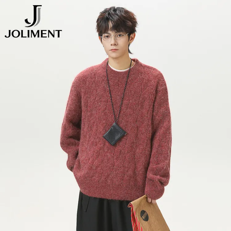 JOLIMENT毛肌理感圆领毛衣男冬季宽松情侣休闲百搭针织上衣新年款