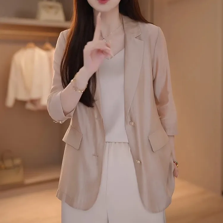 中式国风西装独特纯色时尚百搭外套女2025春季小众设计感气质上衣