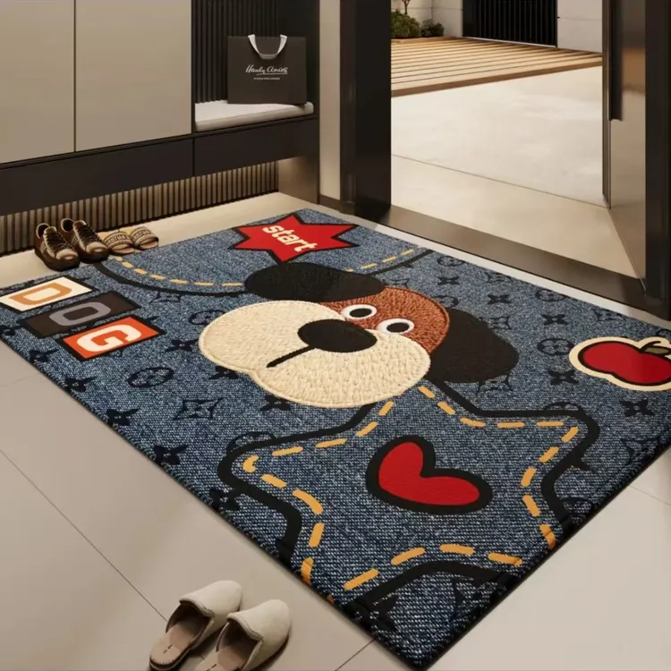 卡通可爱亚麻编织浴室地垫入户门垫防滑吸水脚垫卫生间玄关卧室
