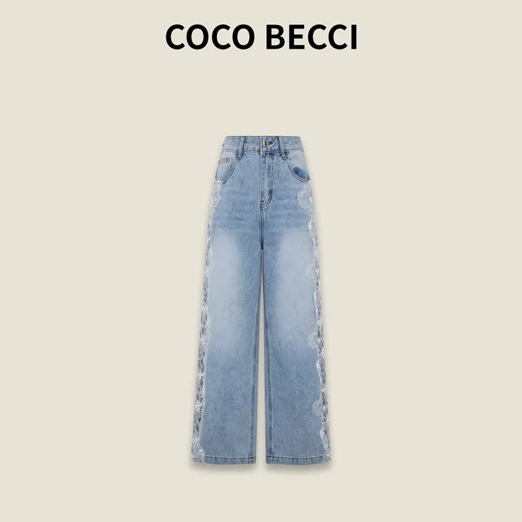 COCO BECCI【蕾丝花语】时尚显瘦拼接蕾丝花边牛仔裤CFXYB262022