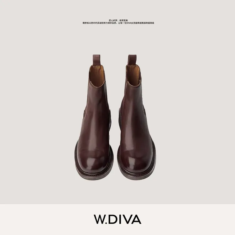 W.Diva【视野】意大利进口水洗植鞣马皮时尚切尔西靴0J3160710