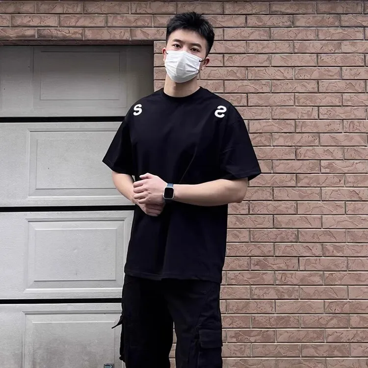 美式复古高街cleanfit短袖T恤重磅纯棉字母刺绣休闲百搭男女同款