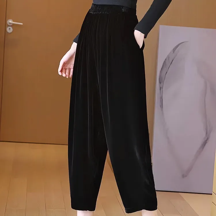DY910樱美嘉时尚宽松版休闲桑蚕丝丝绒哈伦小脚正宗真丝绒上衣