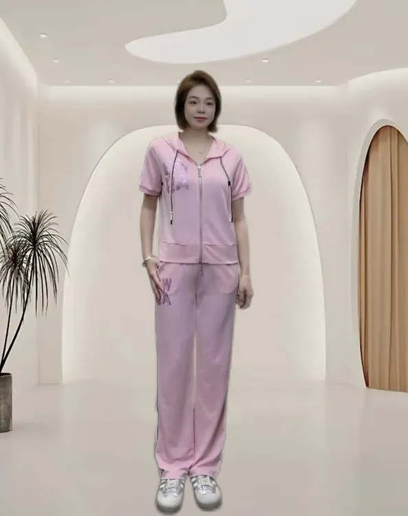 25年夏季新款时尚休闲洋气显瘦大码运动套装减龄宽松气质女士短袖