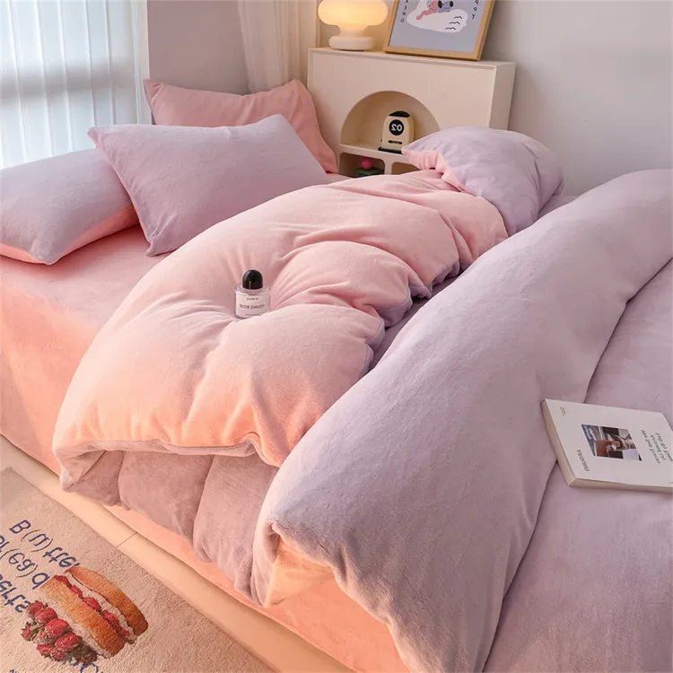 冬季牛奶绒简约双拼色被套加厚学生宿舍双面绒被套单件床上用品