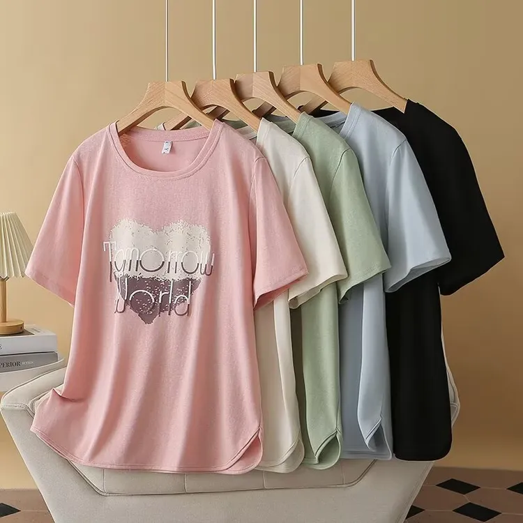 梦冬佳--110-190斤大码女装胖mm夏季薄款凉快雪花棉印花短袖T恤衫