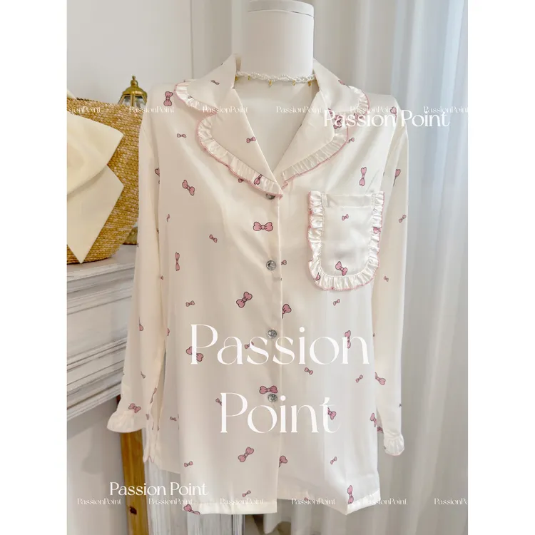 PassionPoint花边蝴蝶结粉粉少女可爱睡衣套装