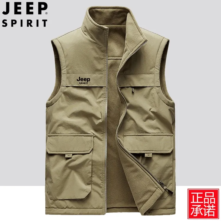 JEEPspirit吉普工装春夏双面穿马甲男士户外钓鱼摄影宽松马夹坎肩
