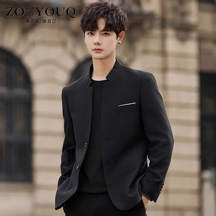 ZONYOUQ新式中山装男士潮流小西装中华立领婚礼唐装外套西服套装