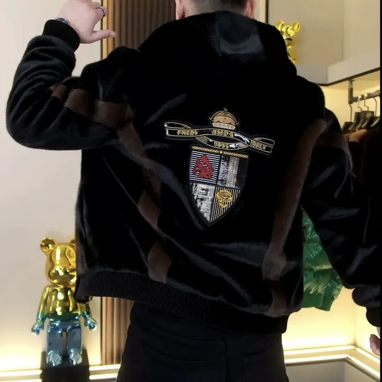 ECLONIAFON/埃卢涅芬冬季新款男士连帽时尚修身刺绣亮片夹克男