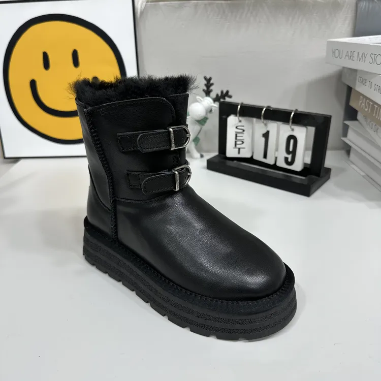 U女士雪地靴高真皮羊毛加厚保暖厚底增高防滑时尚休闲女棉鞋6806