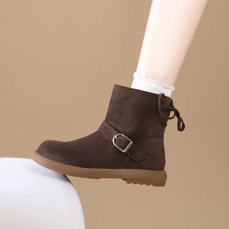 希沫子2025工装风棉鞋加绒保暖女磨砂短靴雪地靴冬季圆头时尚百搭