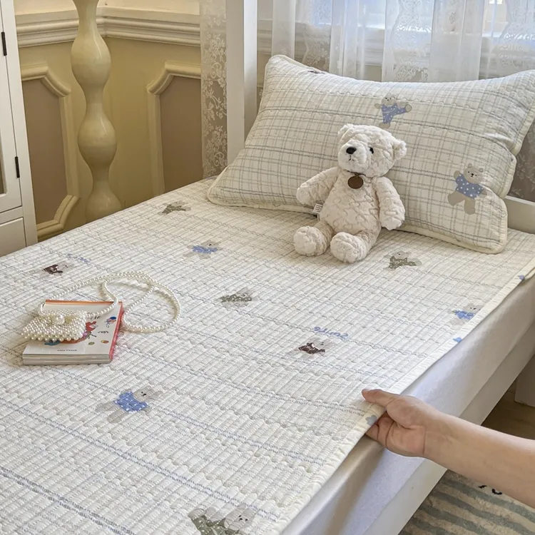 A类母婴级双面纯棉夹棉床盖双面可用绗缝防滑盖毯榻米套件可定制