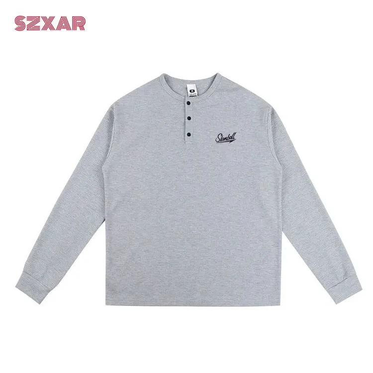 新款潮牌秋冬亨利领华夫格长袖t恤男卫衣内高级感内搭显瘦打底衫