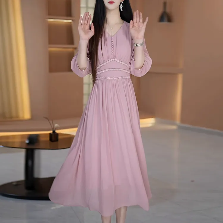 【珊瑚溺糖】春季宴会夏季大码气质修身中长款连衣裙夏日刺绣度假裙