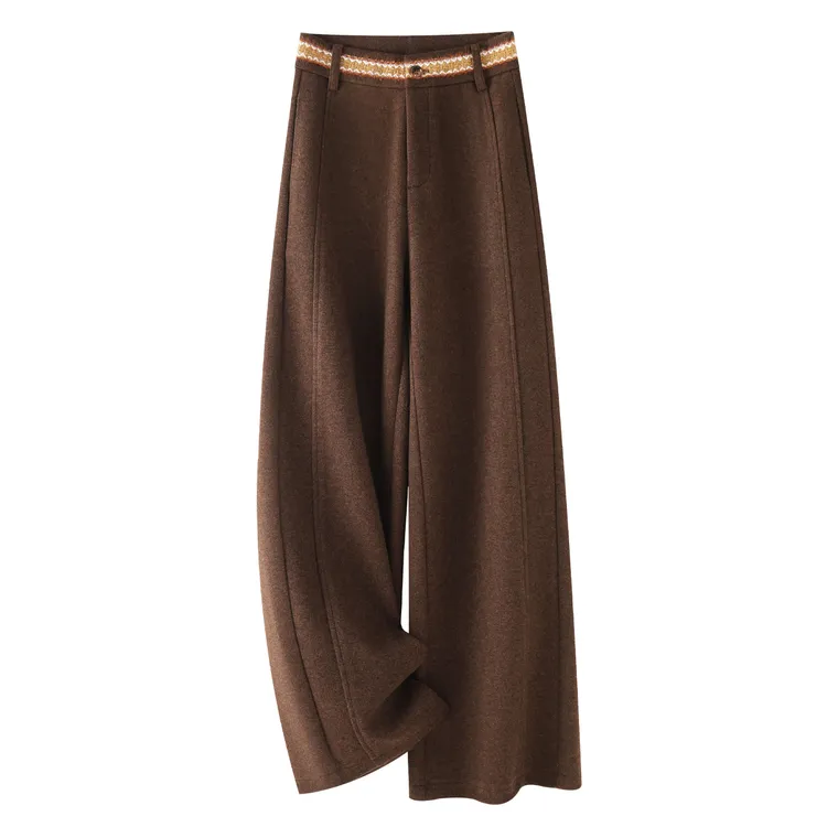 咖色毛呢阔腿裤女2025新款秋季休闲裤高腰宽松显瘦垂坠感直筒裤子