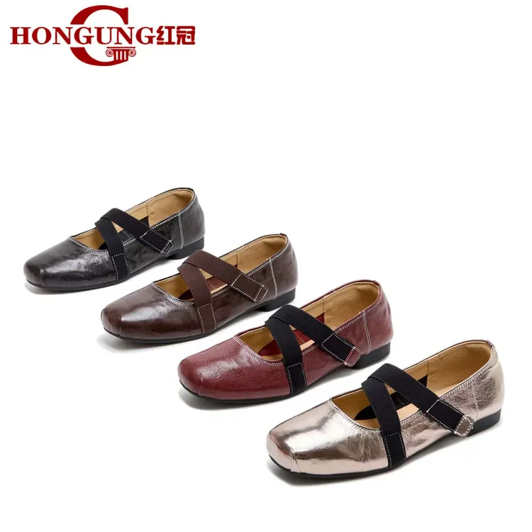 红冠新款真皮法式芭蕾舞蹈玛丽珍鞋55202-1复古松紧带浅口优雅单