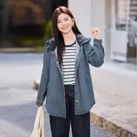 【设计感连帽牛仔外套】MsShe大码女装2025秋显瘦宽松上衣A2509036