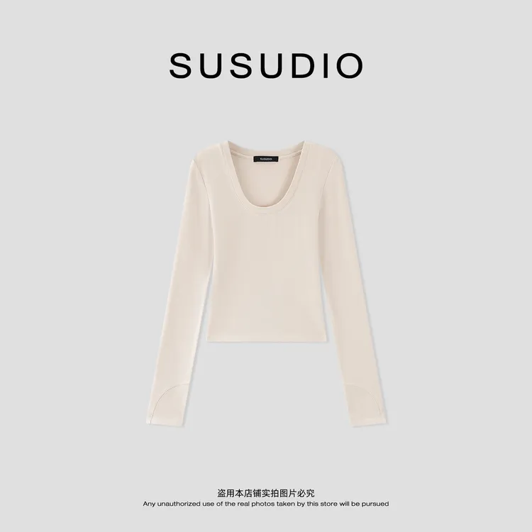 SUSUDIO 小火炉2.0 冬季欧美身材锁骨领打底发热磨毛绒T恤 10723