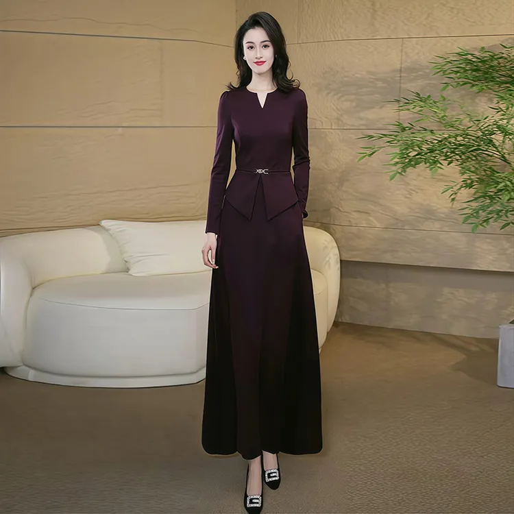 百搭气质假两件连衣裙女2025秋季新款收腰显瘦修身过膝长裙3074