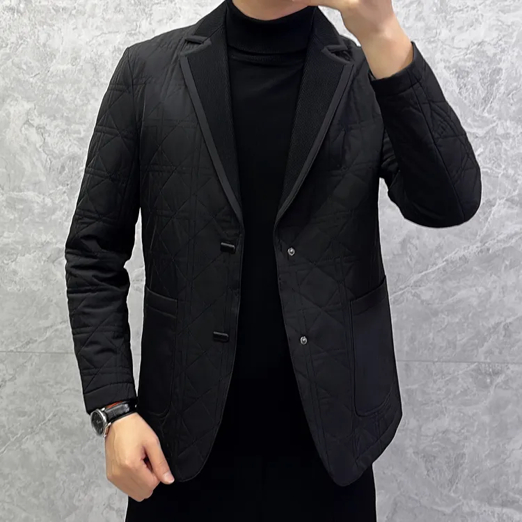 2025秋季欧货时尚休闲菱形打格针织领口薄棉西服外套西装上衣