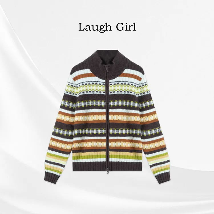 楚楚君 Laugh girl【彩色格调】立领双拉链彩虹条纹毛衣WL531192J