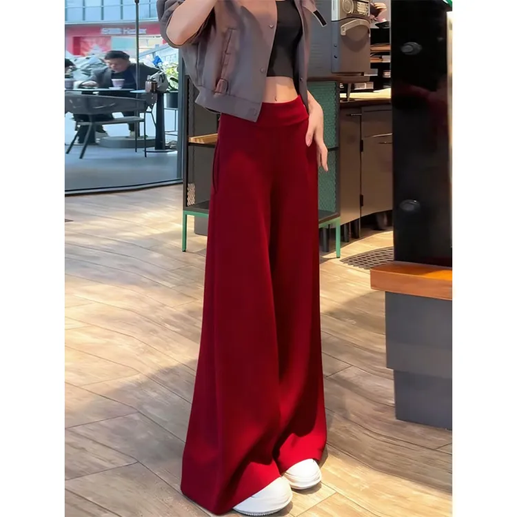 2026秋冬新款今年流行爆款红色美式运动加绒休闲厚裤子阔腿卫裤女