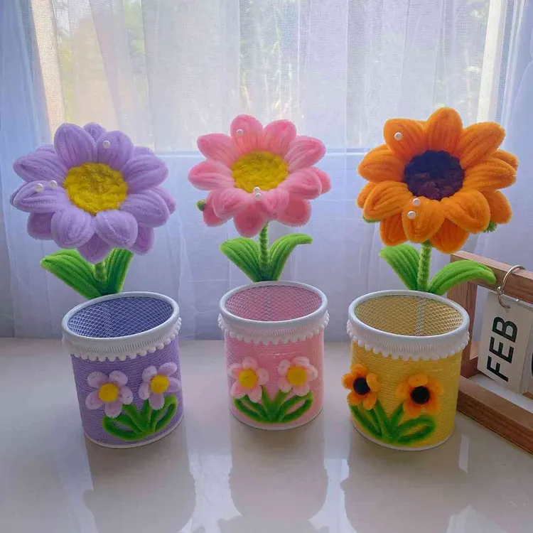 【教师节主播福利送礼袋＋贺卡】向日葵扭棒笔筒手工DIY材料包送老师