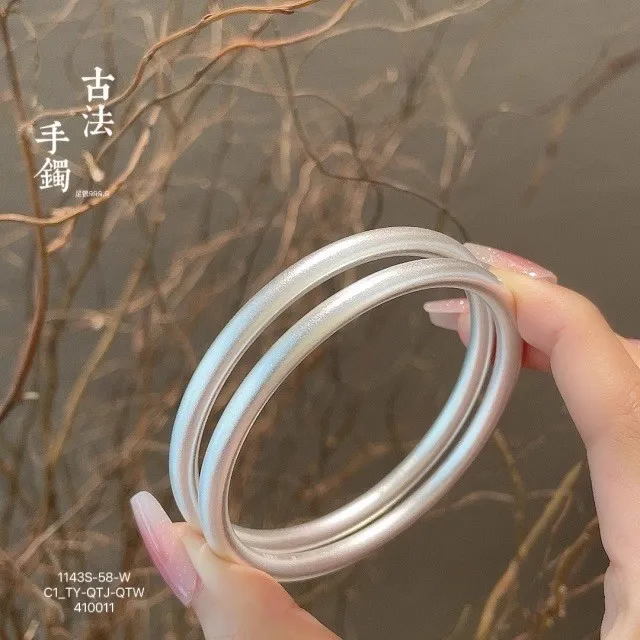 足银手镯 足银999.9手镯纯银素圈古法闭口实心简约小众送女友老婆