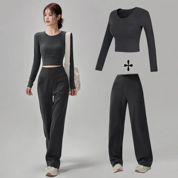 岚纹秋冬季新款透气运动长裤女休闲宽松跑步健身裤训练瑜伽服套装