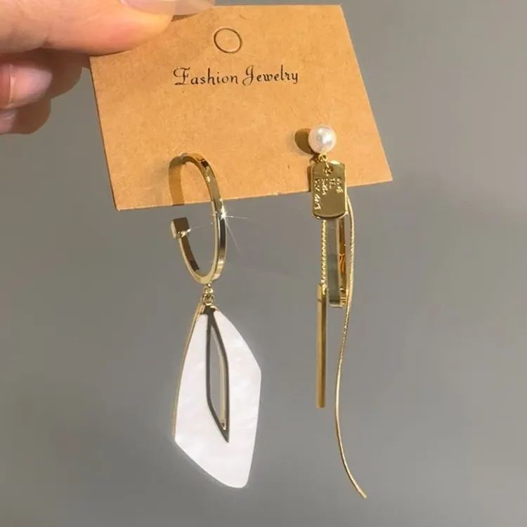铜合金亚克力耳饰 铜合金简约气质流苏不对称百搭气质耳环耳饰