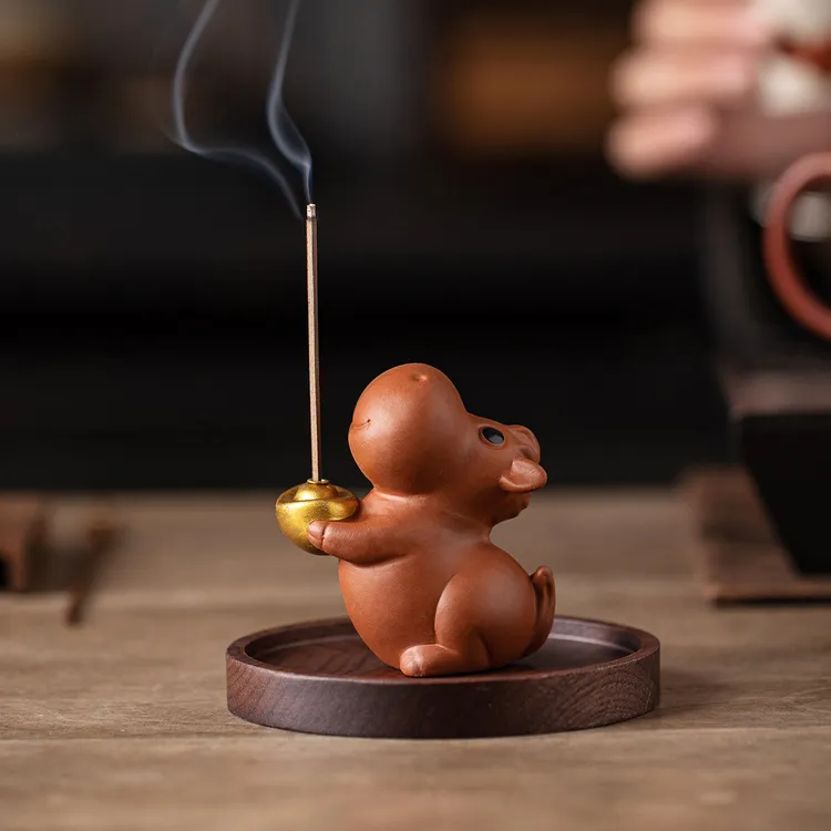 招财可爱小马线香插香座家用小香炉陶瓷生肖马香器茶道香薰炉摆件