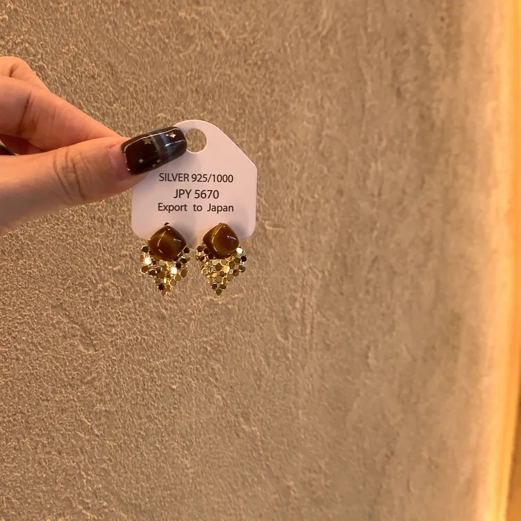 合金锆石耳饰 菱形金色亮片流苏耳环气质高级感复古美拉德耳饰女