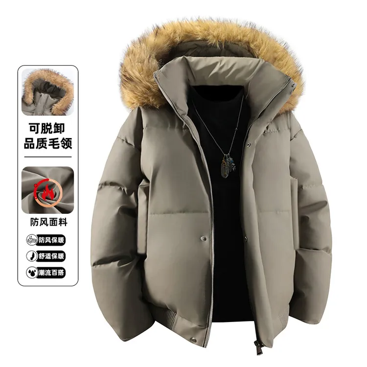 新款可拆卸毛领连帽棉服美式复古短款保暖情服棉衣外套初中生男款