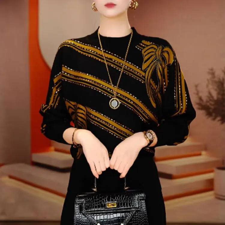 【烫钻毛衣】秋冬蝙蝠袖半高领毛衣中年妈妈遮肉显瘦收腰针织上衣